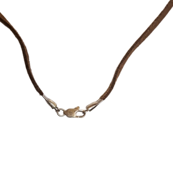 Green Jasper Teardrop Pendant Necklace on Brown Leather Cord Artisan Style NWOT - Picture 6 of 6